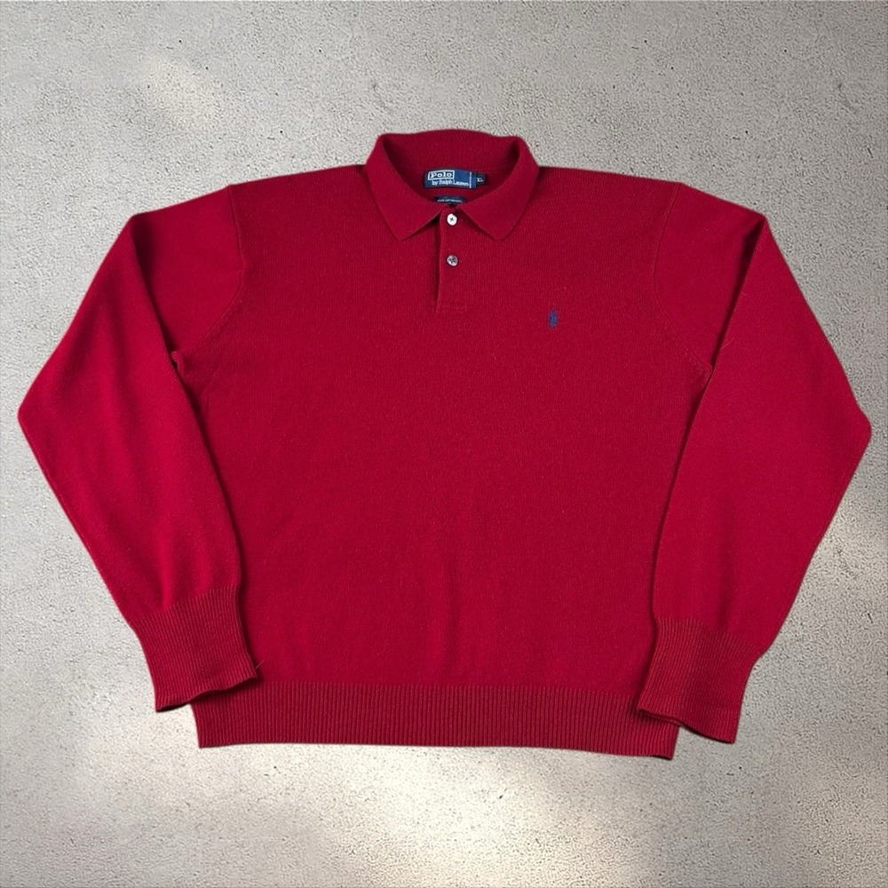 Vintage Polo‎ Ralph Lauren Sweater Mens XL Red Lambs Wool Knit Hong Kong